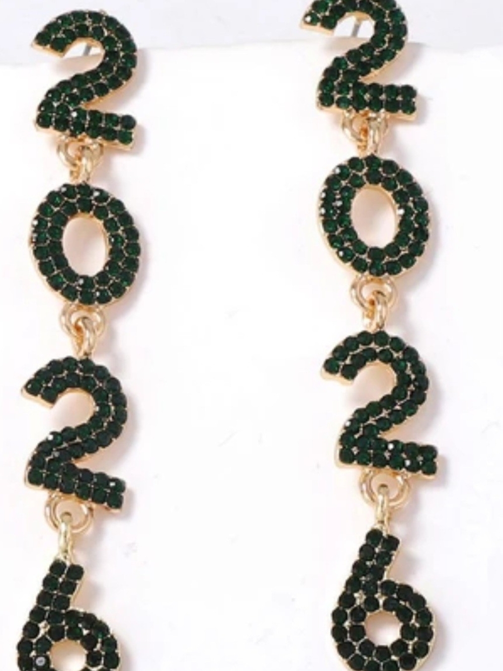 Gold-Tone Green Crystal '2026' Drop Earrings - Women Jewelry